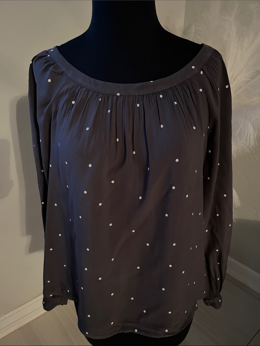 Levi's Gray Long-Sleeve Polka Dot Blouse
